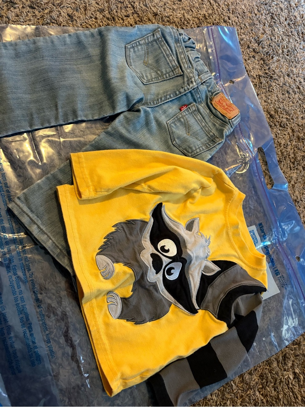 Levi's Yellow Long Sleeve Tee with Gray & Black Raccoon Patch